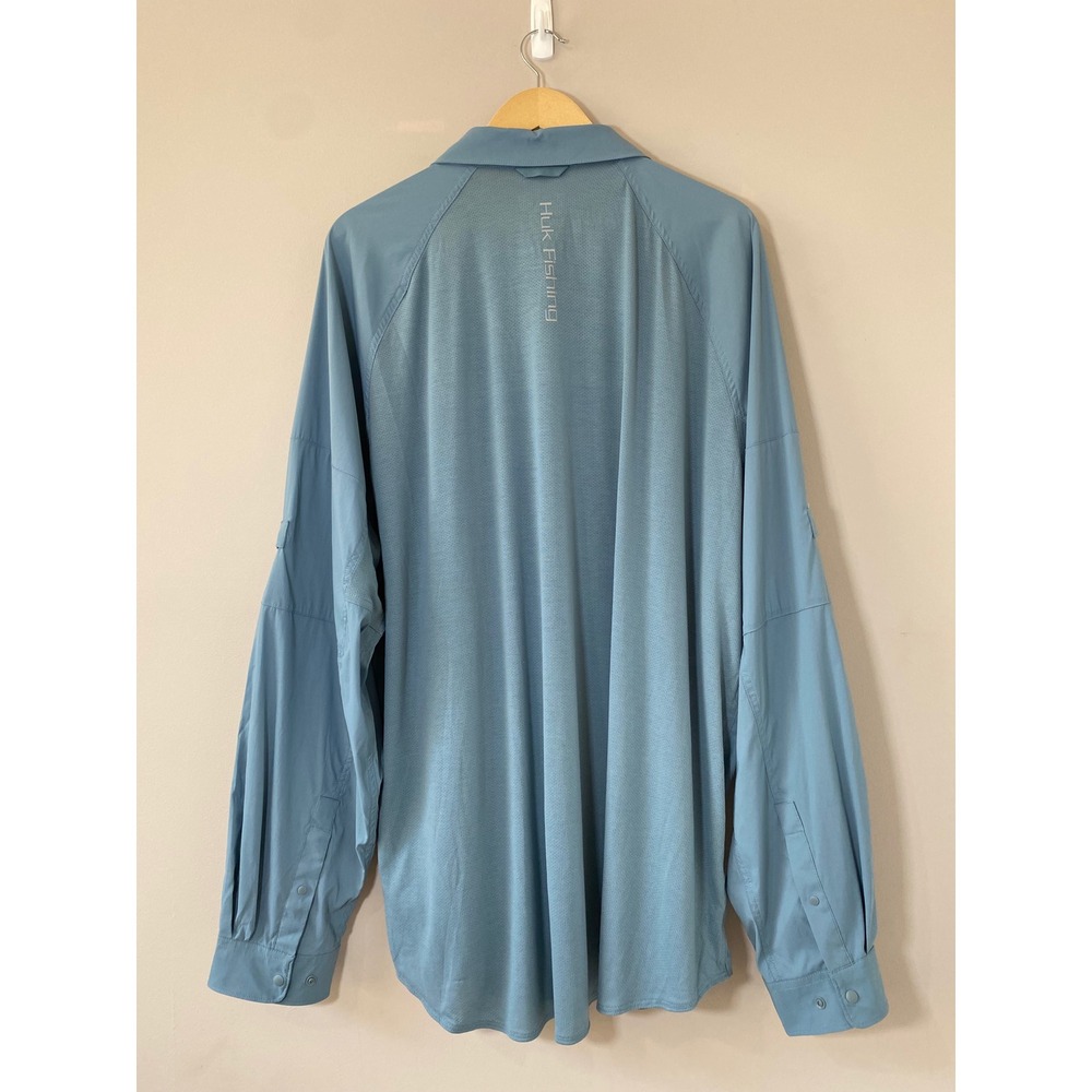 Huk Fishing Shirt Mens XXXL Blue Long Sleeve Snap Front Mesh Back Performance - Picture 2 of 4